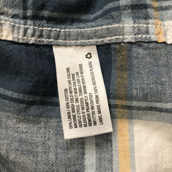 Merona Button Up Shirt Mens XXL Multicolor Plaid Short Sleeve Linen Cotton - Picture 4 of 6